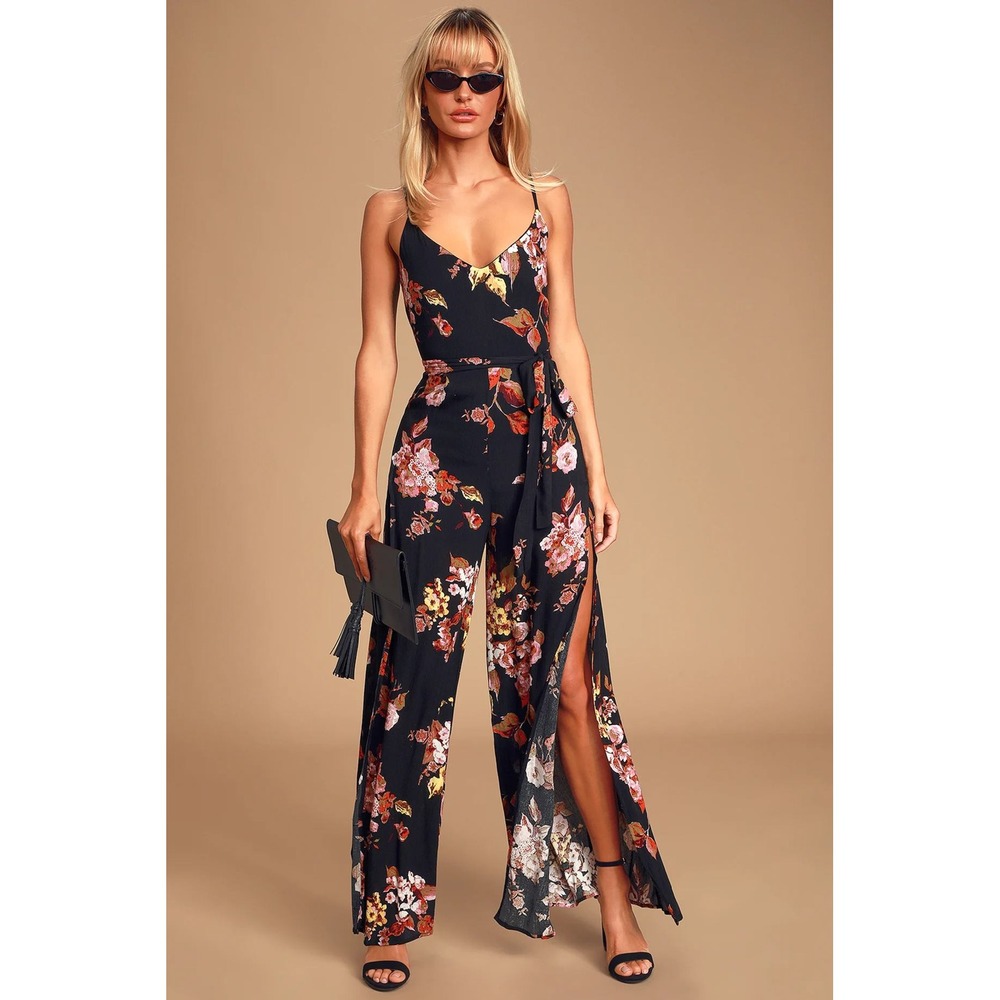 Lulus Beautiful People Black Floral Print Sleeveless Wide-Leg Jumpsuit Small